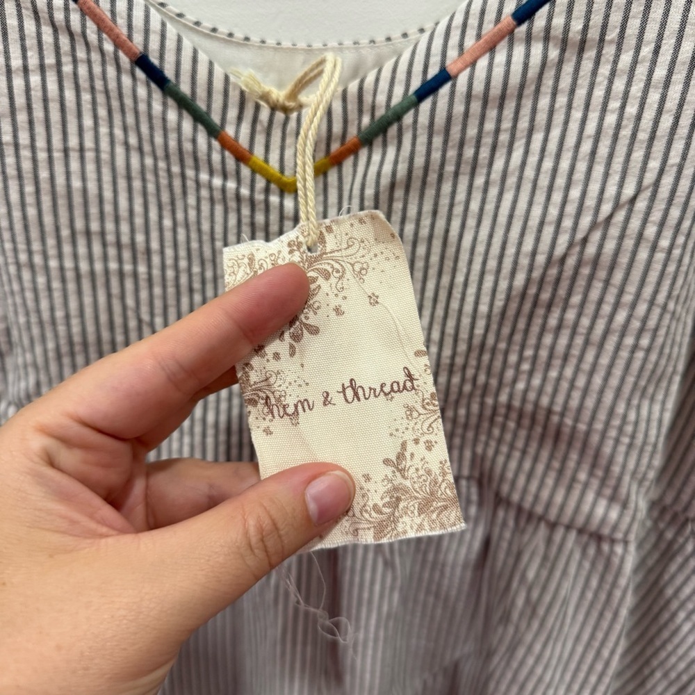 Hem & Thread Strappy Midi Maxi Long Dress Cotton Grey Stripe Large - Picture 6 of 7